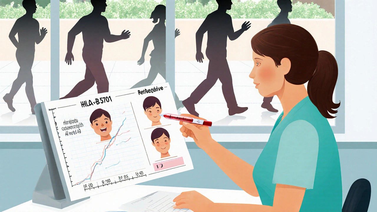 Patient and doctor reviewing a blood test and recovery chart, with fading side effects in the background.