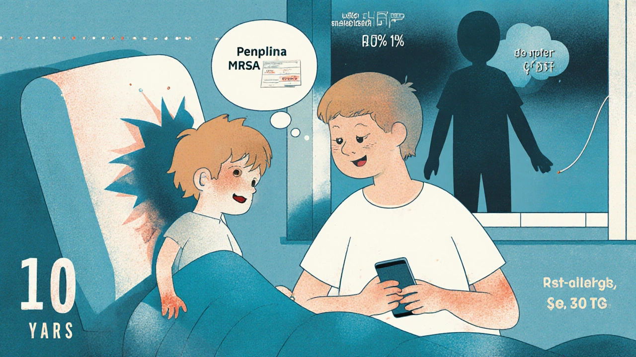 Adult with childhood penicillin rash now cleared by test, holding PAAT app as superbugs disappear.