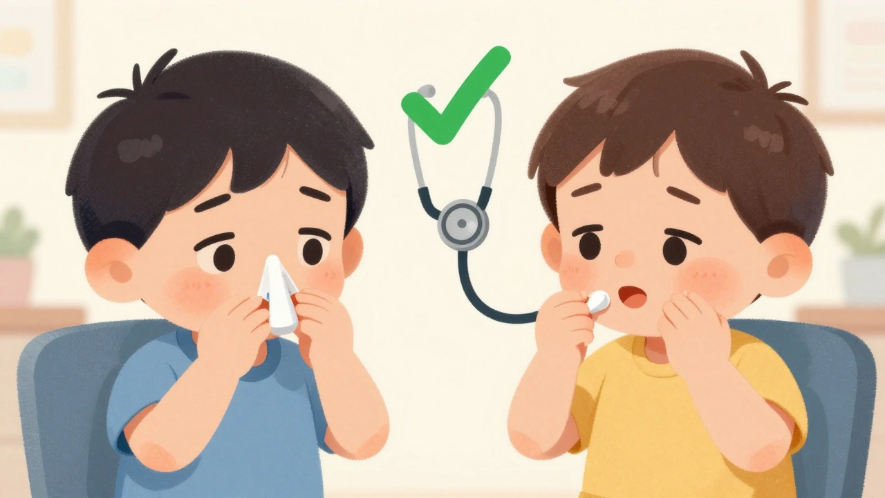 A child under 2 taking desloratadine while a toddler takes loratadine, highlighting pediatric approval differences.