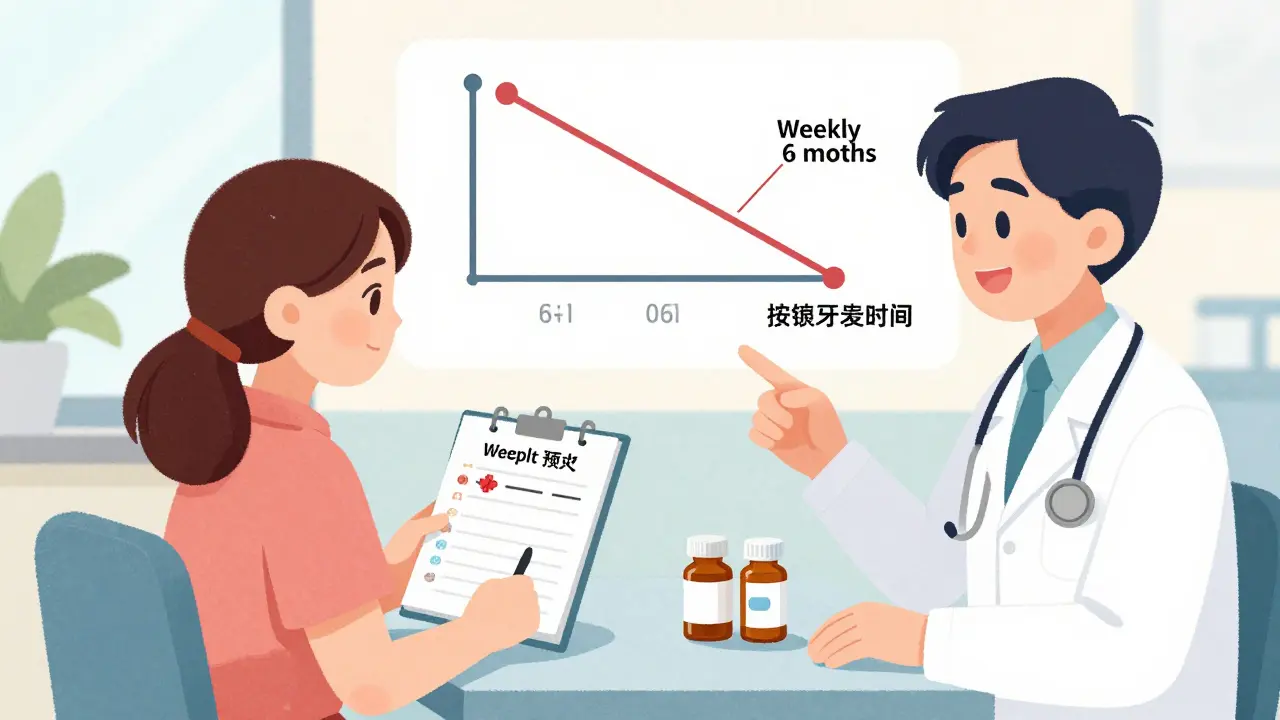 Doctor and patient discussing paroxetine weight gain and alternatives, with genetic and timeline visuals.