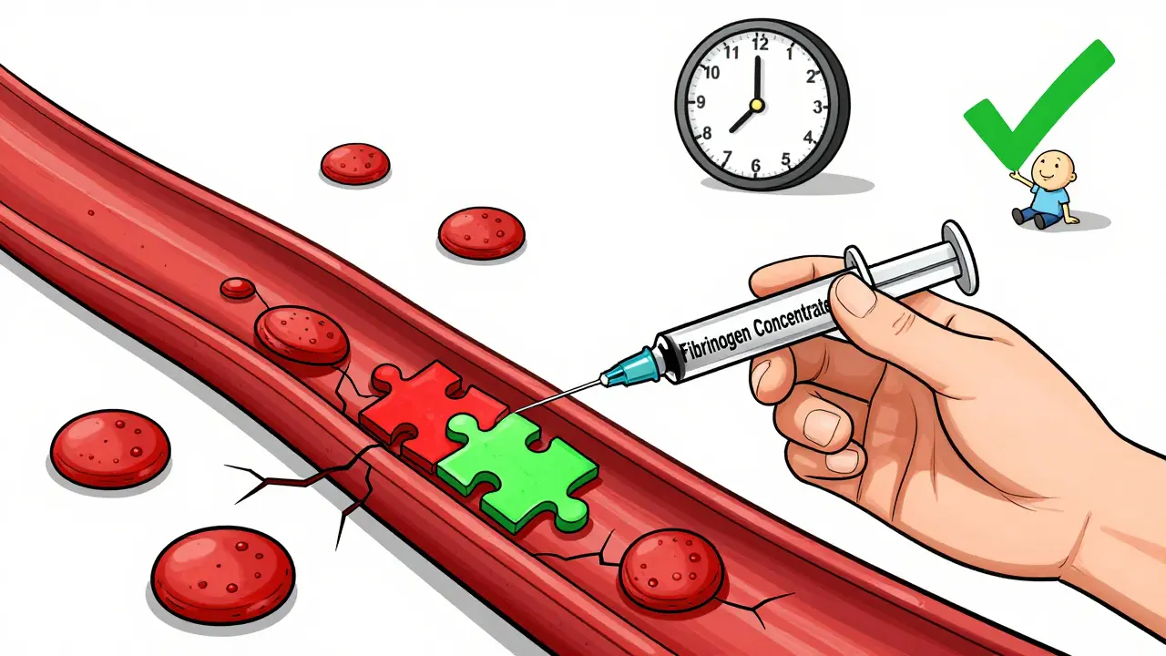 Fibrinogen being administered to repair damaged blood vessels as time runs out and recovery begins.