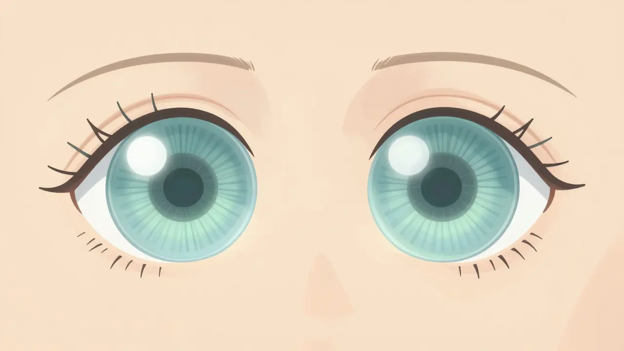 Stylized illustration comparing a flexible young eye lens to a hardened aging lens.